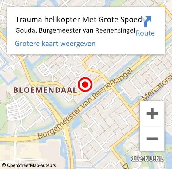 Locatie op kaart van de 112 melding: Trauma helikopter Met Grote Spoed Naar Gouda, Burgemeester van Reenensingel op 17 november 2021 15:37