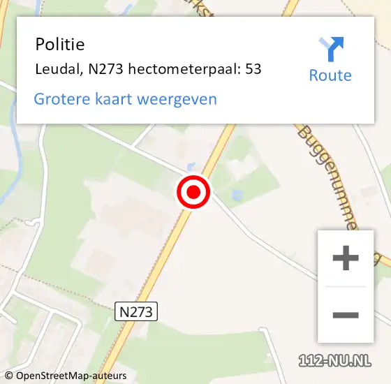 Locatie op kaart van de 112 melding: Politie Leudal, N273 hectometerpaal: 53 op 17 november 2021 15:49