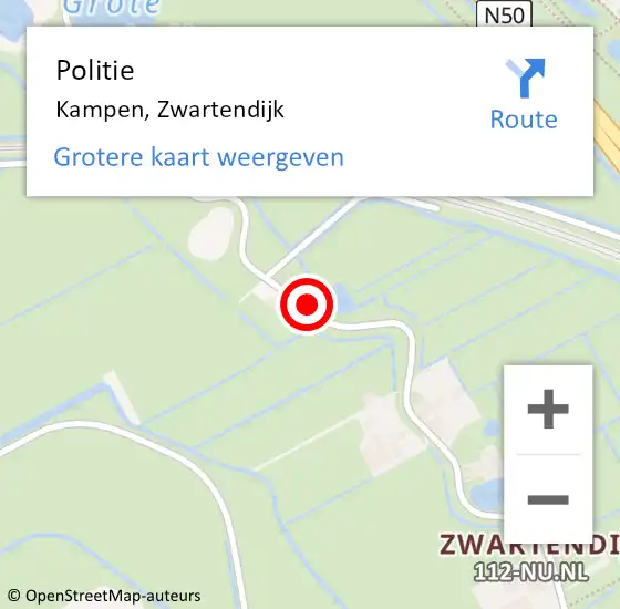 Locatie op kaart van de 112 melding: Politie Kampen, Zwartendijk op 17 november 2021 16:21