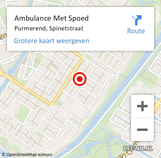 Locatie op kaart van de 112 melding: Ambulance Met Spoed Naar Purmerend, Spinetstraat op 17 november 2021 16:32