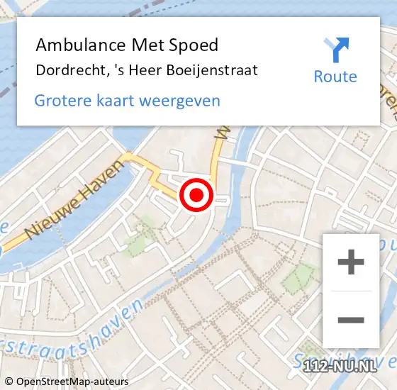 Locatie op kaart van de 112 melding: Ambulance Met Spoed Naar Dordrecht, 's Heer Boeijenstraat op 17 november 2021 16:41