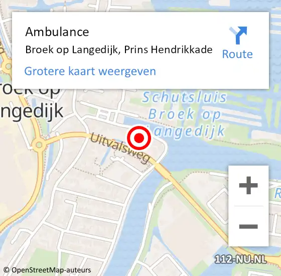 Locatie op kaart van de 112 melding: Ambulance Broek op Langedijk, Prins Hendrikkade op 17 november 2021 16:43