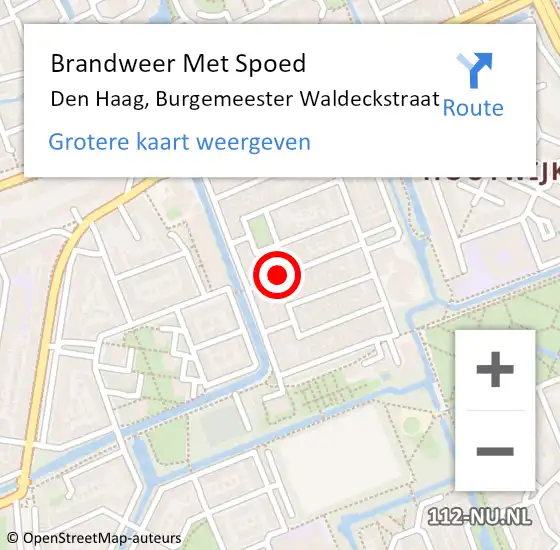 Locatie op kaart van de 112 melding: Brandweer Met Spoed Naar Den Haag, Burgemeester Waldeckstraat op 17 november 2021 16:45