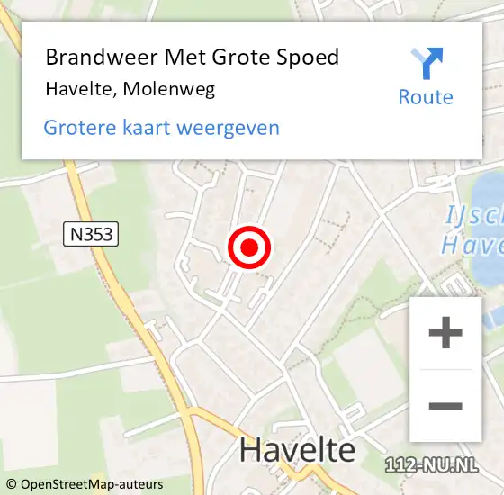 Locatie op kaart van de 112 melding: Brandweer Met Grote Spoed Naar Havelte, Molenweg op 17 november 2021 17:18