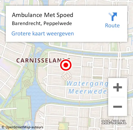 Locatie op kaart van de 112 melding: Ambulance Met Spoed Naar Barendrecht, Peppelwede op 17 november 2021 17:20