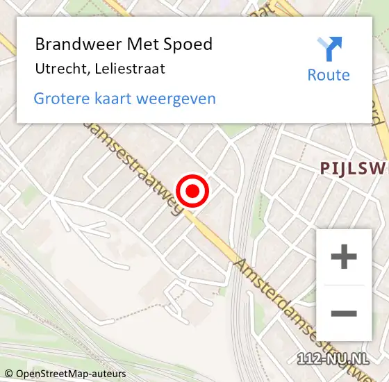 Locatie op kaart van de 112 melding: Brandweer Met Spoed Naar Utrecht, Leliestraat op 17 november 2021 17:33