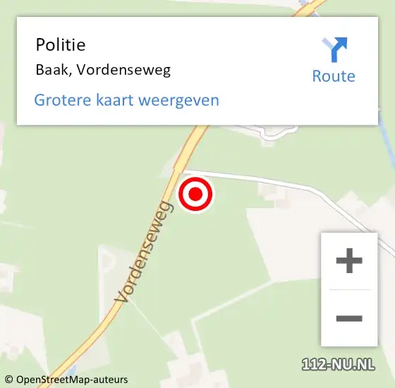 Locatie op kaart van de 112 melding: Politie Baak, Vordenseweg op 17 november 2021 17:42