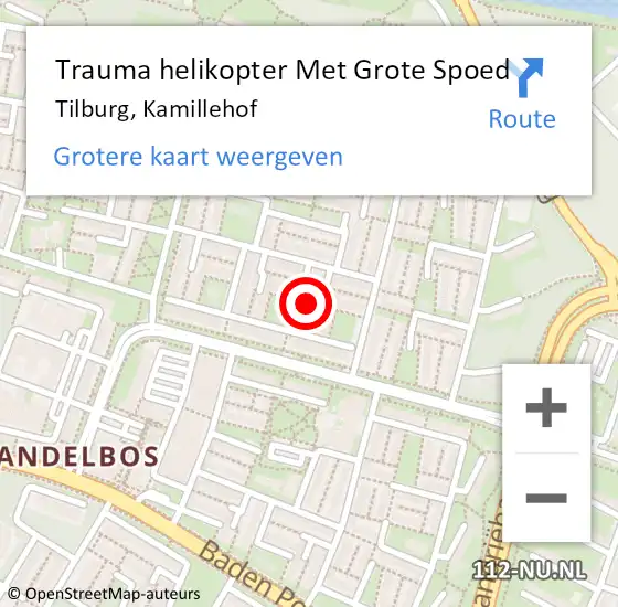 Locatie op kaart van de 112 melding: Trauma helikopter Met Grote Spoed Naar Tilburg, Kamillehof op 17 november 2021 18:15