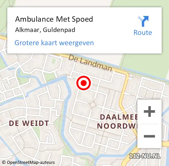 Locatie op kaart van de 112 melding: Ambulance Met Spoed Naar Alkmaar, Guldenpad op 17 november 2021 18:25