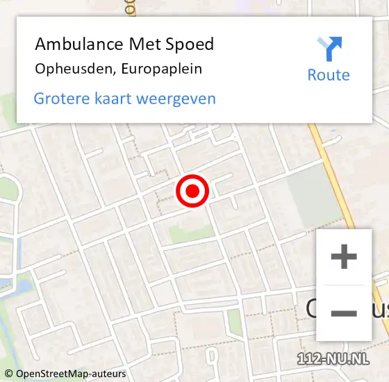 Locatie op kaart van de 112 melding: Ambulance Met Spoed Naar Opheusden, Europaplein op 17 november 2021 19:06