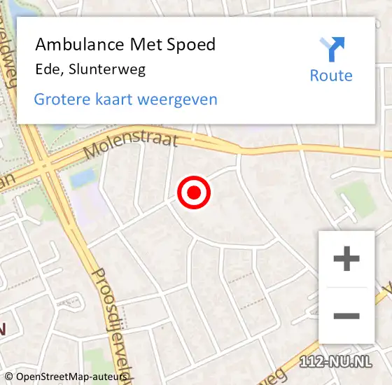 Locatie op kaart van de 112 melding: Ambulance Met Spoed Naar Ede, Slunterweg op 17 november 2021 19:06