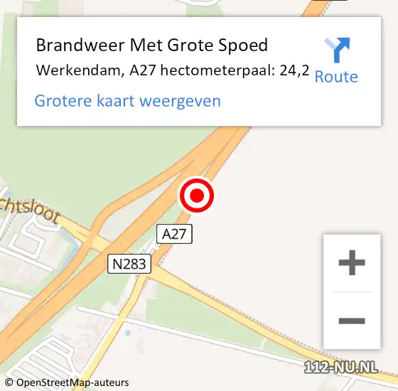 Locatie op kaart van de 112 melding: Brandweer Met Grote Spoed Naar Werkendam, A27 hectometerpaal: 24,2 op 17 november 2021 19:08