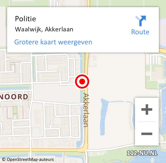 Locatie op kaart van de 112 melding: Politie Waalwijk, Akkerlaan op 17 november 2021 19:29