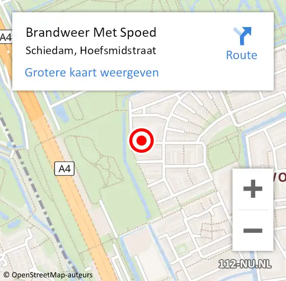 Locatie op kaart van de 112 melding: Brandweer Met Spoed Naar Schiedam, Hoefsmidstraat op 17 november 2021 19:35