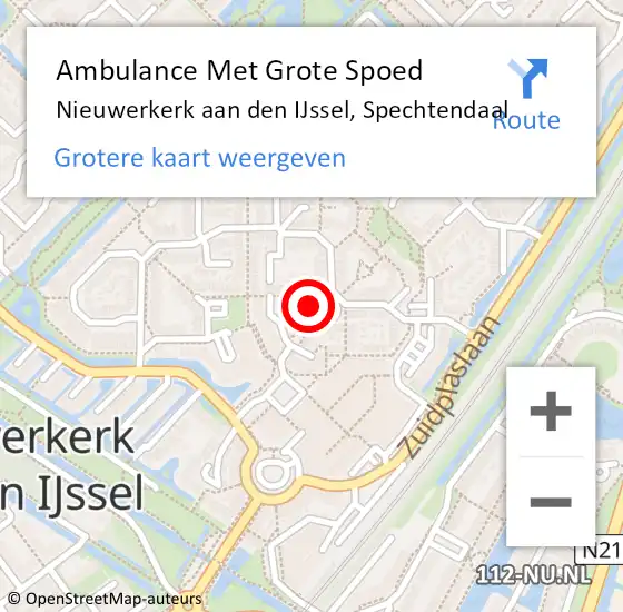 Locatie op kaart van de 112 melding: Ambulance Met Grote Spoed Naar Nieuwerkerk aan den IJssel, Spechtendaal op 17 november 2021 20:30