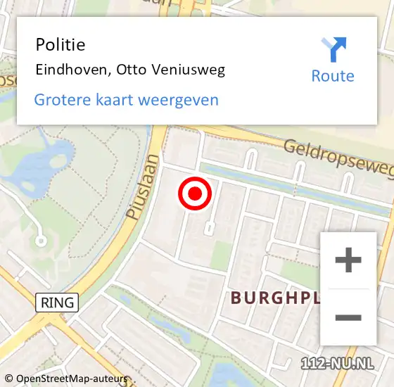 Locatie op kaart van de 112 melding: Politie Eindhoven, Otto Veniusweg op 17 november 2021 20:43