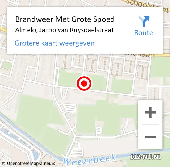 Locatie op kaart van de 112 melding: Brandweer Met Grote Spoed Naar Almelo, Jacob van Ruysdaelstraat op 17 november 2021 21:07