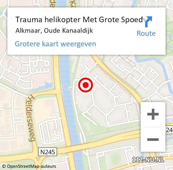 Locatie op kaart van de 112 melding: Trauma helikopter Met Grote Spoed Naar Alkmaar, Oude Kanaaldijk op 17 november 2021 21:17