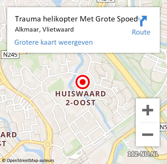 Locatie op kaart van de 112 melding: Trauma helikopter Met Grote Spoed Naar Alkmaar, Vlietwaard op 17 november 2021 22:13