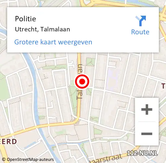 Locatie op kaart van de 112 melding: Politie Utrecht, Talmalaan op 17 november 2021 22:20