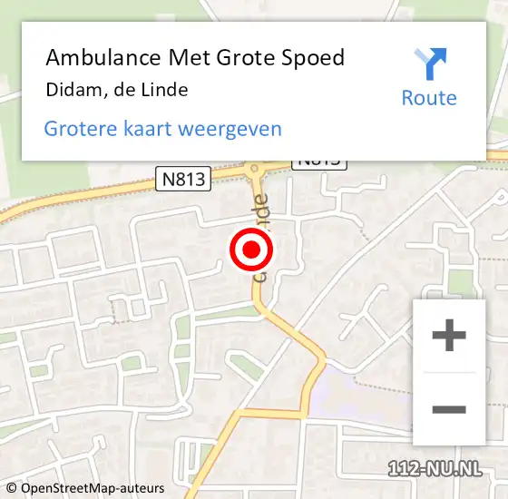 Locatie op kaart van de 112 melding: Ambulance Met Grote Spoed Naar Didam, de Linde op 17 november 2021 22:59