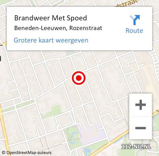 Locatie op kaart van de 112 melding: Brandweer Met Spoed Naar Beneden-Leeuwen, Rozenstraat op 18 november 2021 00:35