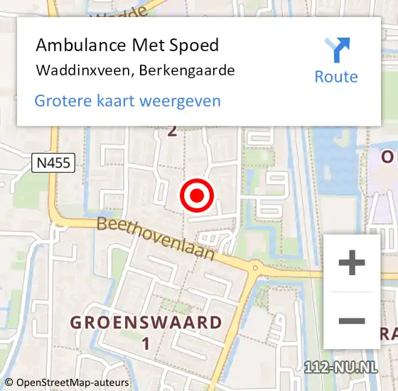 Locatie op kaart van de 112 melding: Ambulance Met Spoed Naar Waddinxveen, Berkengaarde op 18 november 2021 01:04