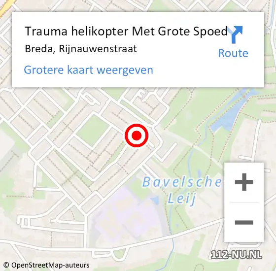 Locatie op kaart van de 112 melding: Trauma helikopter Met Grote Spoed Naar Breda, Rijnauwenstraat op 18 november 2021 01:33