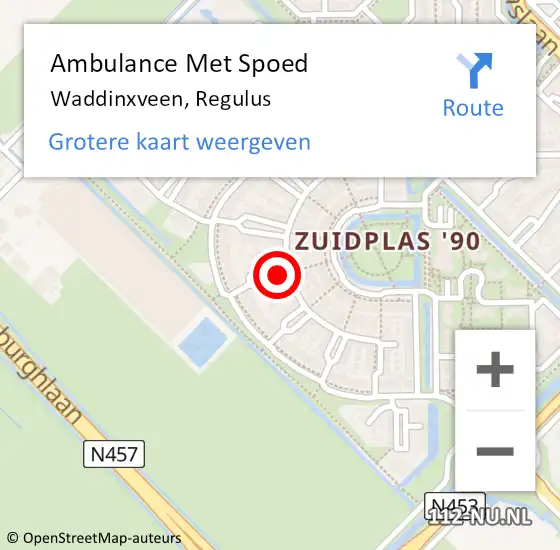 Locatie op kaart van de 112 melding: Ambulance Met Spoed Naar Waddinxveen, Regulus op 18 november 2021 07:20