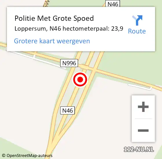 Locatie op kaart van de 112 melding: Politie Met Grote Spoed Naar Loppersum, N46 hectometerpaal: 23,9 op 18 november 2021 08:08