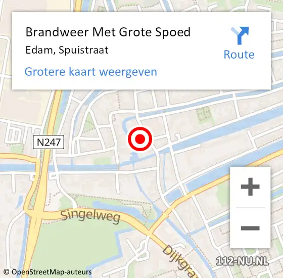 Locatie op kaart van de 112 melding: Brandweer Met Grote Spoed Naar Edam, Spuistraat op 18 november 2021 08:14