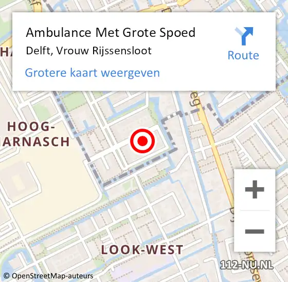 Locatie op kaart van de 112 melding: Ambulance Met Grote Spoed Naar Delft, Vrouw Rijssensloot op 18 november 2021 08:26