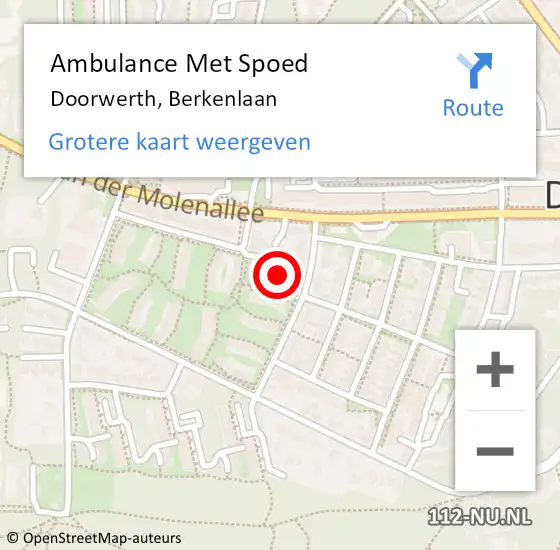 Locatie op kaart van de 112 melding: Ambulance Met Spoed Naar Doorwerth, Berkenlaan op 18 november 2021 08:56