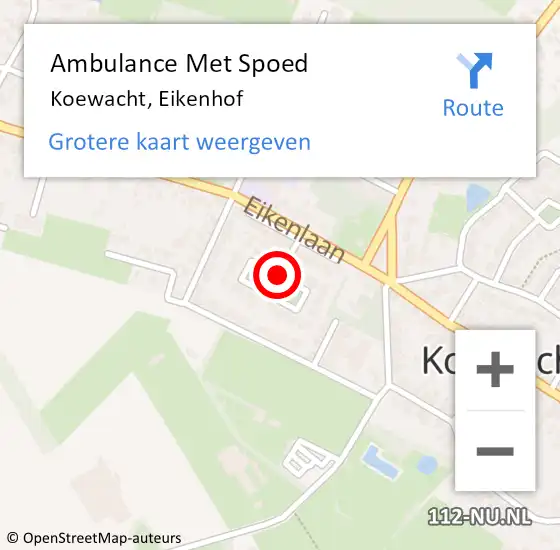 Locatie op kaart van de 112 melding: Ambulance Met Spoed Naar Koewacht, Eikenhof op 29 juni 2014 19:17