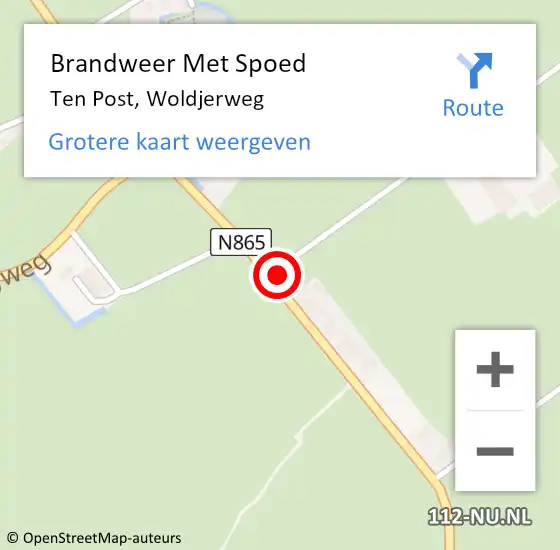 Locatie op kaart van de 112 melding: Brandweer Met Spoed Naar Ten Post, Woldjerweg op 18 november 2021 09:36