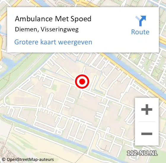 Locatie op kaart van de 112 melding: Ambulance Met Spoed Naar Diemen, Visseringweg op 18 november 2021 09:40