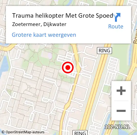 Locatie op kaart van de 112 melding: Trauma helikopter Met Grote Spoed Naar Zoetermeer, Dijkwater op 18 november 2021 09:58