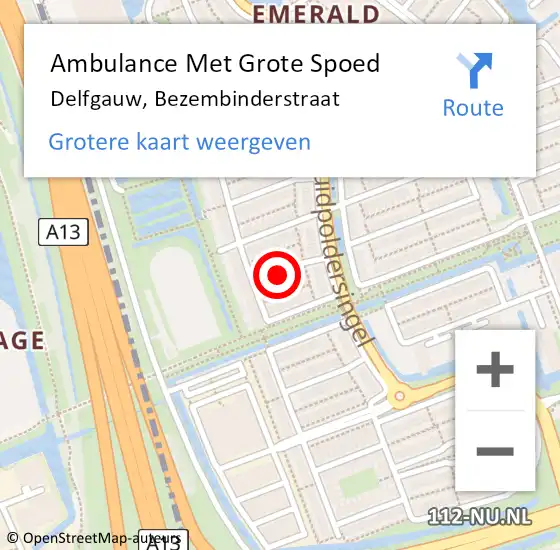 Locatie op kaart van de 112 melding: Ambulance Met Grote Spoed Naar Delfgauw, Bezembinderstraat op 18 november 2021 10:15