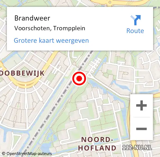 Locatie op kaart van de 112 melding: Brandweer Voorschoten, Trompplein op 18 november 2021 10:50