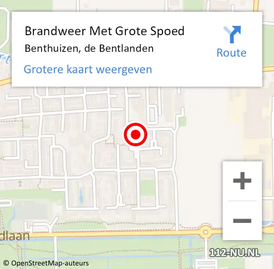 Locatie op kaart van de 112 melding: Brandweer Met Grote Spoed Naar Benthuizen, de Bentlanden op 18 november 2021 11:39