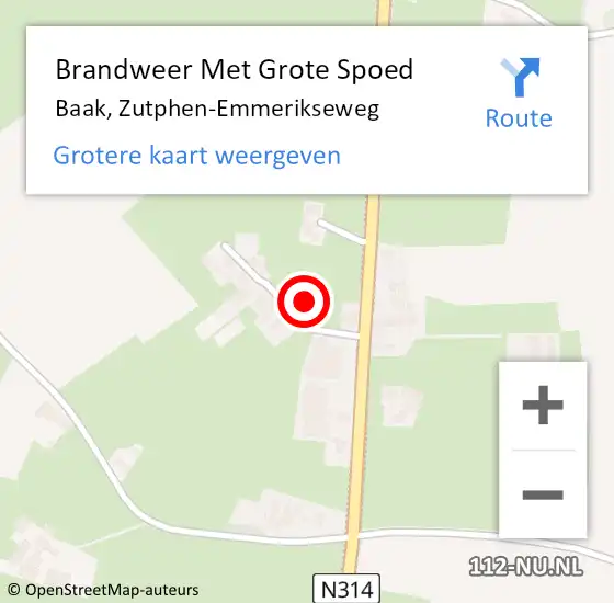 Locatie op kaart van de 112 melding: Brandweer Met Grote Spoed Naar Baak, Zutphen-Emmerikseweg op 18 november 2021 12:52