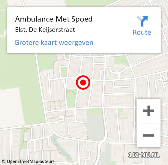 Locatie op kaart van de 112 melding: Ambulance Met Spoed Naar Elst, De Keijserstraat op 18 november 2021 13:02