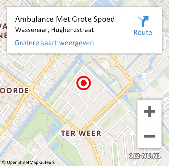 Locatie op kaart van de 112 melding: Ambulance Met Grote Spoed Naar Wassenaar, Hughenzstraat op 18 november 2021 13:06