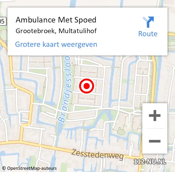 Locatie op kaart van de 112 melding: Ambulance Met Spoed Naar Grootebroek, Multatulihof op 18 november 2021 13:21