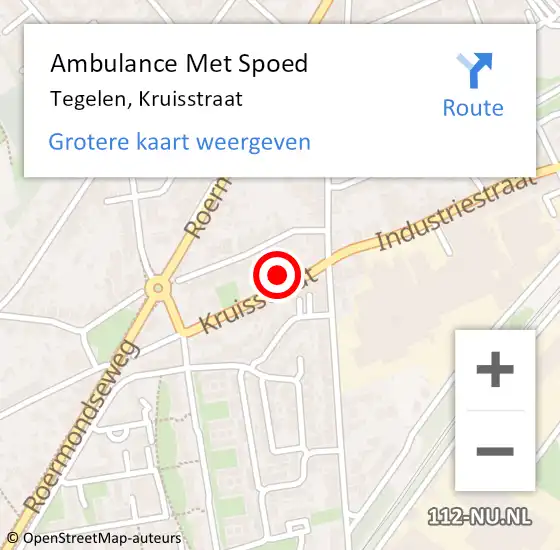 Locatie op kaart van de 112 melding: Ambulance Met Spoed Naar Tegelen, Kruisstraat op 29 juni 2014 19:59