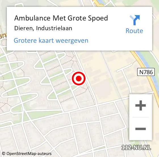 Locatie op kaart van de 112 melding: Ambulance Met Grote Spoed Naar Dieren, Industrielaan op 18 november 2021 14:04