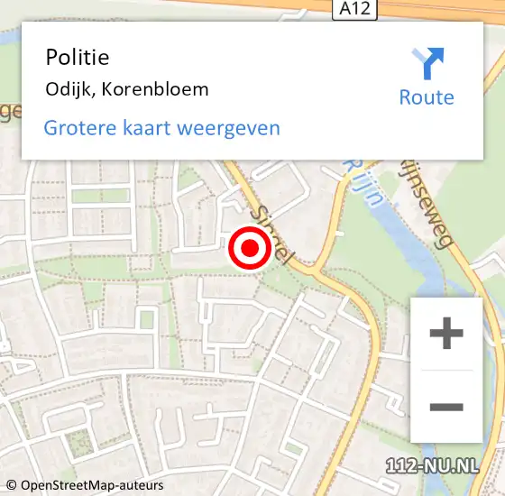 Locatie op kaart van de 112 melding: Politie Odijk, Korenbloem op 18 november 2021 14:13
