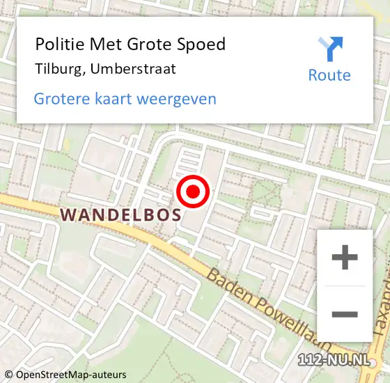 Locatie op kaart van de 112 melding: Politie Met Grote Spoed Naar Tilburg, Umberstraat op 18 november 2021 14:23