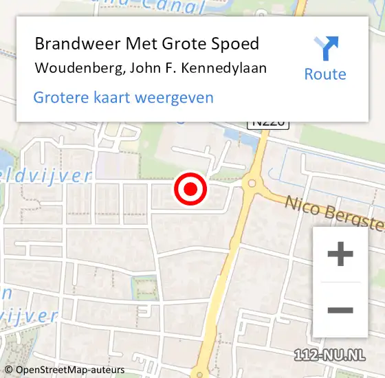 Locatie op kaart van de 112 melding: Brandweer Met Grote Spoed Naar Woudenberg, John F. Kennedylaan op 18 november 2021 14:25