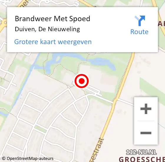 Locatie op kaart van de 112 melding: Brandweer Met Spoed Naar Duiven, De Nieuweling op 18 november 2021 14:32